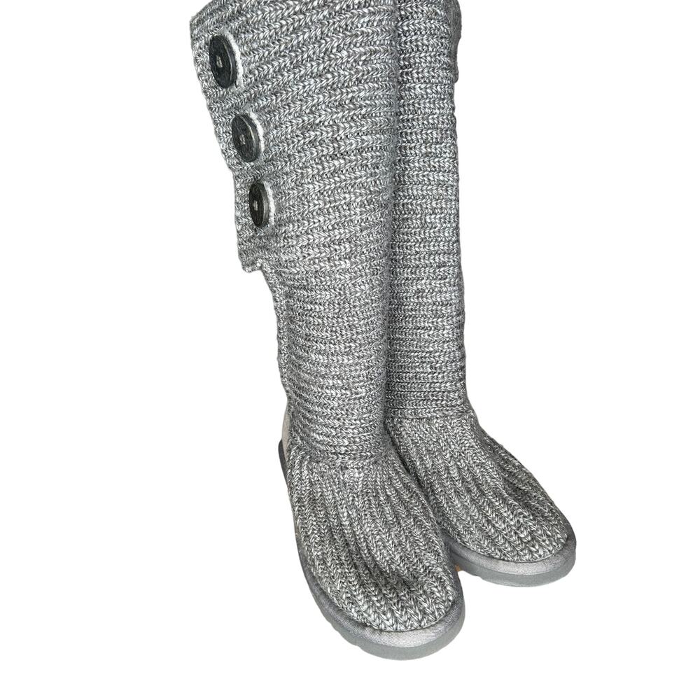 UGG Silver Knit Button Knee-High Booties